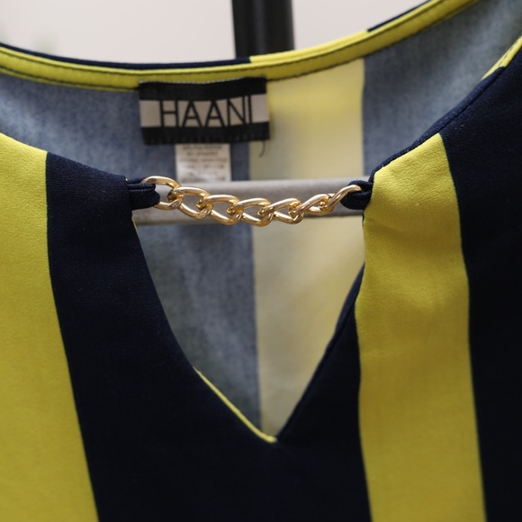 HAANI Navy and Yellow Vertical Striped Dress - Picture 3 of 4